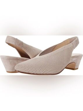 Eileen Fisher Vasa Stretch Knit Block Kitten Heel Slingback Pumps Cream Size 7.5